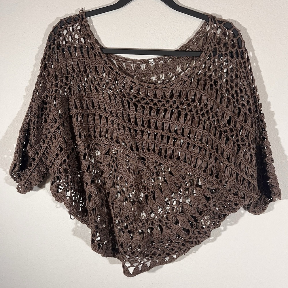 Willow and Clay crochet open knit Top boho festival chocolate Brown Size medium
